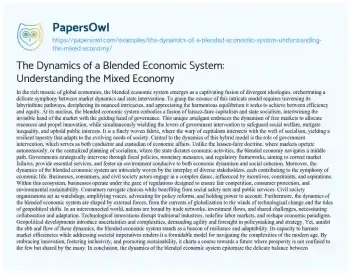 Essay on The Dynamics of a Blended Economic System: Understanding the Mixed Economy