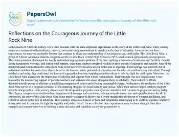 Essay on Reflections on the Courageous Journey of the Little Rock Nine