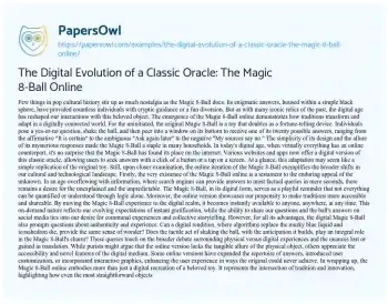 Essay on The Digital Evolution of a Classic Oracle: the Magic 8-Ball Online