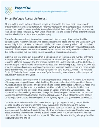 Essay on Syrian Refugee Research Project