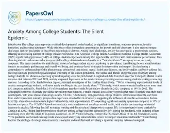 Essay on Anxiety Among College Students: the Silent Epidemic