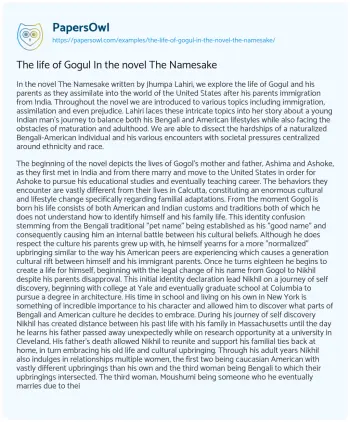 Essay on The Life of Gogul in the Novel the Namesake