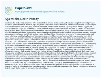 Essay on Against the Death Penalty