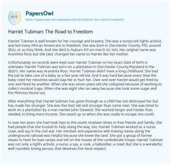 Essay on Harriet Tubman: the Road to Freedom