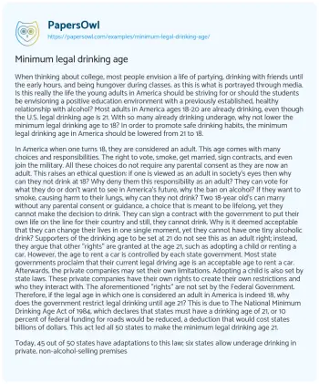 Essay on Minimum Legal Drinking Age