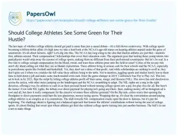 Essay on Should College Athletes See some Green for their Hustle?