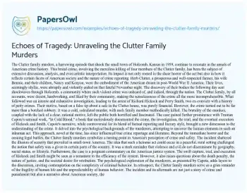 Essay on Echoes of Tragedy: Unraveling the Clutter Family Murders