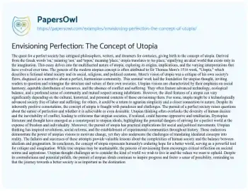 Essay on Envisioning Perfection: the Concept of Utopia