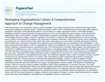 Essay on Reshaping Organizational Culture: a Comprehensive Approach to Change Management