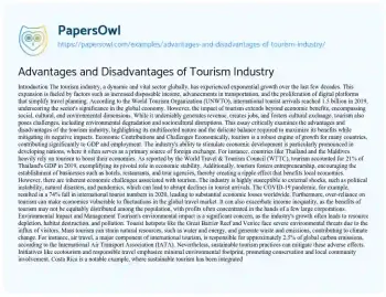 Essay on Advantages and Disadvantages of Tourism Industry