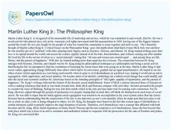 Essay on Martin Luther King Jr.: the Philosopher King