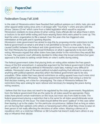 Essay on Federalism Essay Fall 2018