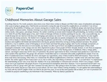 Essay on Childhood Memories about Garage Sales