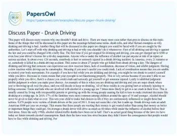 Essay on Discuss Paper – Drunk Driving