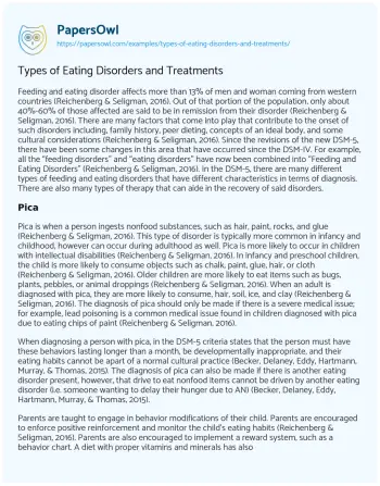 Essay on Types of Eating Disorders and Treatments