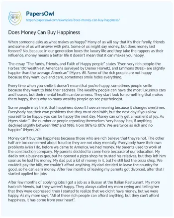 Essay on Does Money Can Buy Happiness