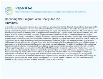 Essay on Decoding the Enigma: who Really are the Illuminati?