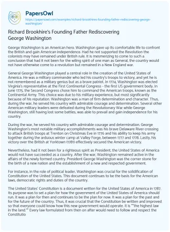 Essay on Richard Brookhire’s Founding Father Rediscovering George Washington