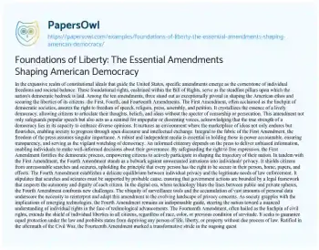 Essay on Foundations of Liberty: the Essential Amendments Shaping American Democracy