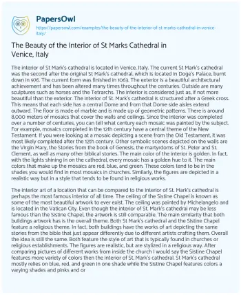 Essay on The Beauty of the Interior of St Marks Cathedral in Venice, Italy