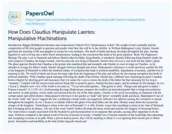 Essay on How does Claudius Manipulate Laertes: Manipulative Machinations