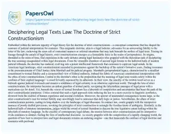 Essay on Deciphering Legal Texts Law: the Doctrine of Strict Constructionism