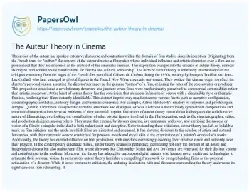 Essay on The Auteur Theory in Cinema