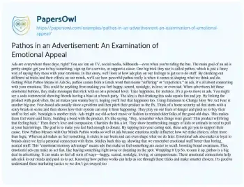 Essay on Pathos in an Advertisement: an Examination of Emotional Appeal