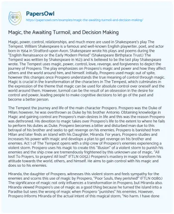 Essay on Magic, the Awaiting Turmoil, and Decision Making