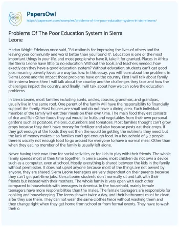 Essay on Problems of the Poor Education System in Sierra Leone