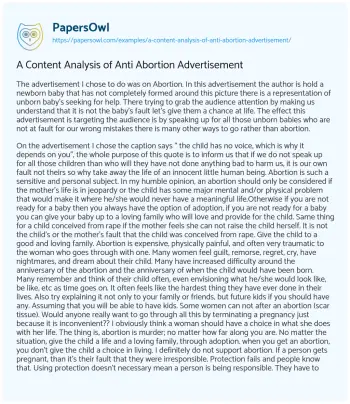 Essay on A Content Analysis of Anti Abortion Advertisement