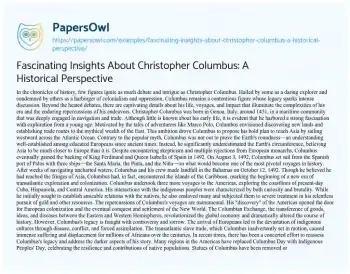 Essay on Fascinating Insights about Christopher Columbus: a Historical Perspective