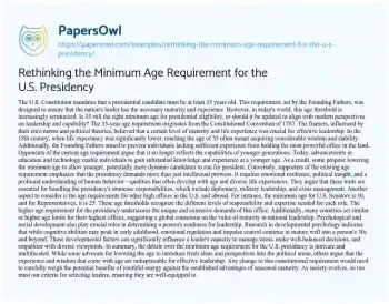 Essay on Rethinking the Minimum Age Requirement for the U.S. Presidency