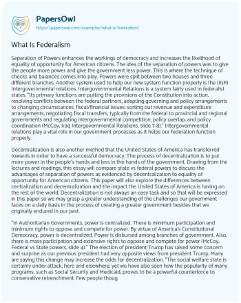 Essay on What is Federalism