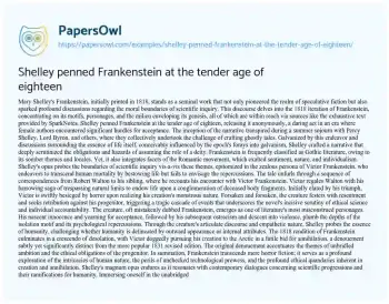 Essay on Shelley Penned Frankenstein at the Tender Age of Eighteen