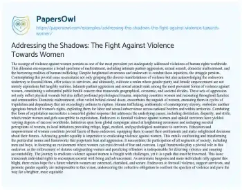 Essay on Addressing the Shadows: the Fight against Violence Towards Women