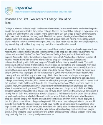 Essay on Reasons the First Two Years of College should be Free