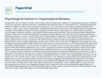 Essay on Psychological Contract in Organizational Behavior