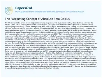 Essay on The Fascinating Concept of Absolute Zero Celsius