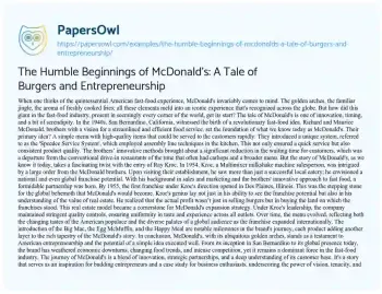 Essay on The Humble Beginnings of McDonald’s: a Tale of Burgers and Entrepreneurship