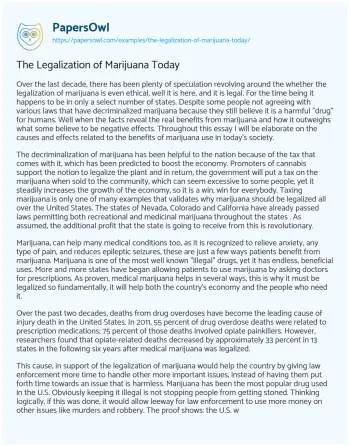 Essay on The Legalization of Marijuana Today