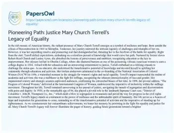 Essay on Pioneering Path: Justice Mary Church Terrell’s Legacy of Equality