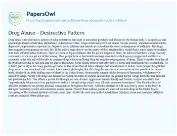 Essay on Drug Abuse – Destructive Pattern