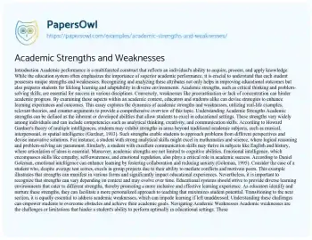 Essay on Academic Strengths and Weaknesses