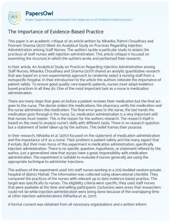 Essay on The Importance of Evidence-Based Practice