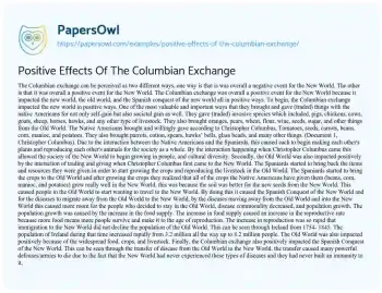 Essay on Positive Effects of the Columbian Exchange