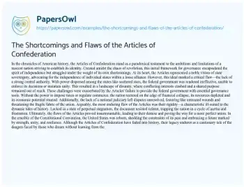 Essay on The Shortcomings and Flaws of the Articles of Confederation