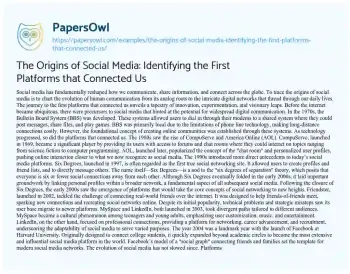 Essay on The Origins of Social Media: Identifying the First Platforms that Connected Us