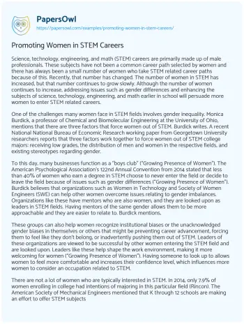 Essay on Promoting Women in STEM Careers