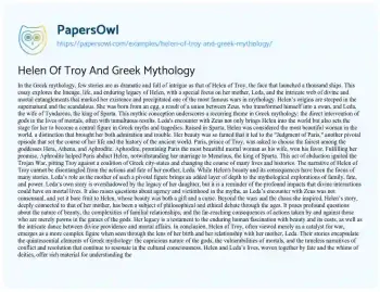 Essay on Helen of Troy and Greek Mythology